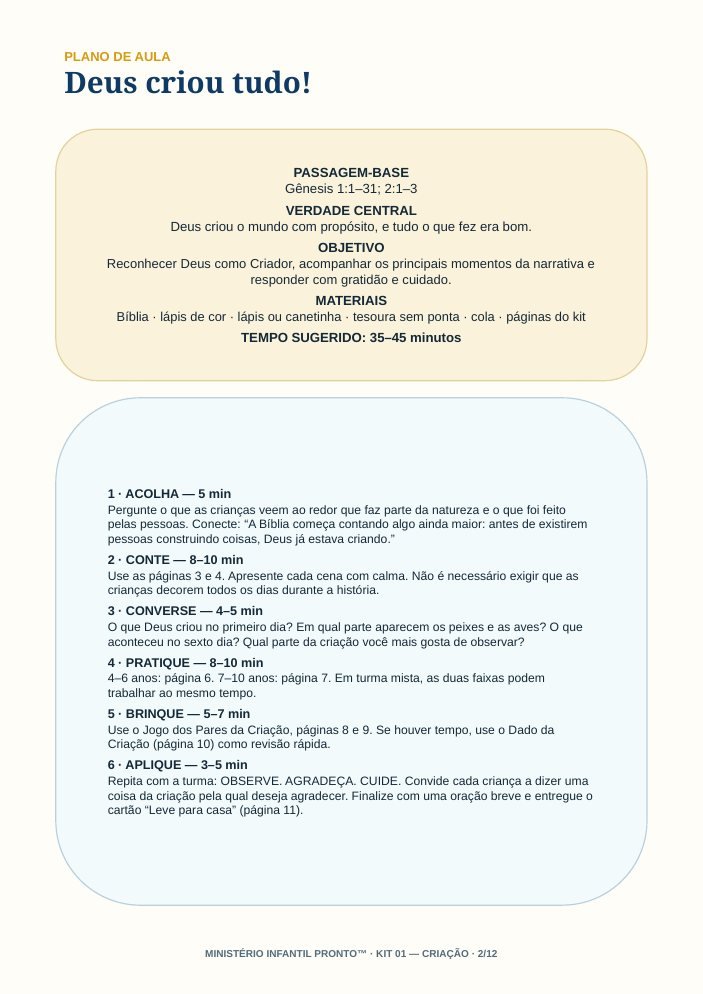 Exemplo real de página do kit